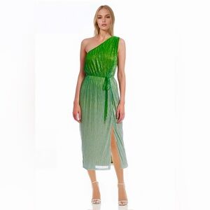 NWT👗Badgley Mischka Emerald Green 💚⚡️Ombre One-Shoulder Dress - Size 8